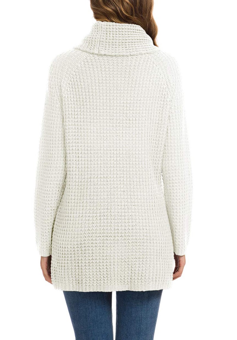 GRECERELLE Women's Fall Chunky Turtleneck Long Sleeve Asymmetric Hem Loose Knit Pullover Sweaters Tops, White, M - Image 4
